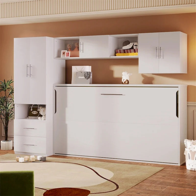 Twin Size Wall Murphy Bed with Open Shelves