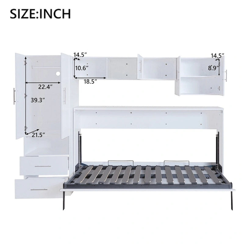 Twin Size Wall Murphy Bed with Open Shelves