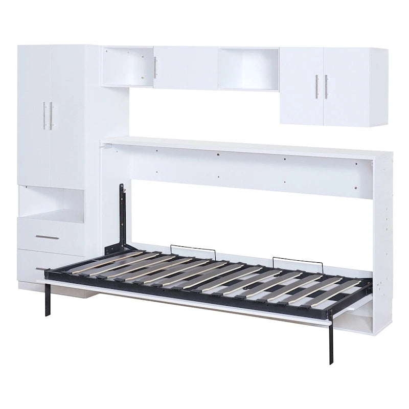 Twin Size Wall Murphy Bed with Open Shelves