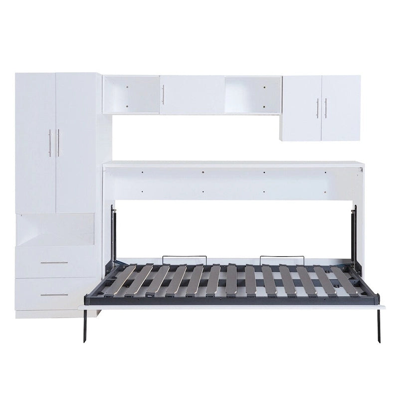 Twin Size Wall Murphy Bed with Open Shelves