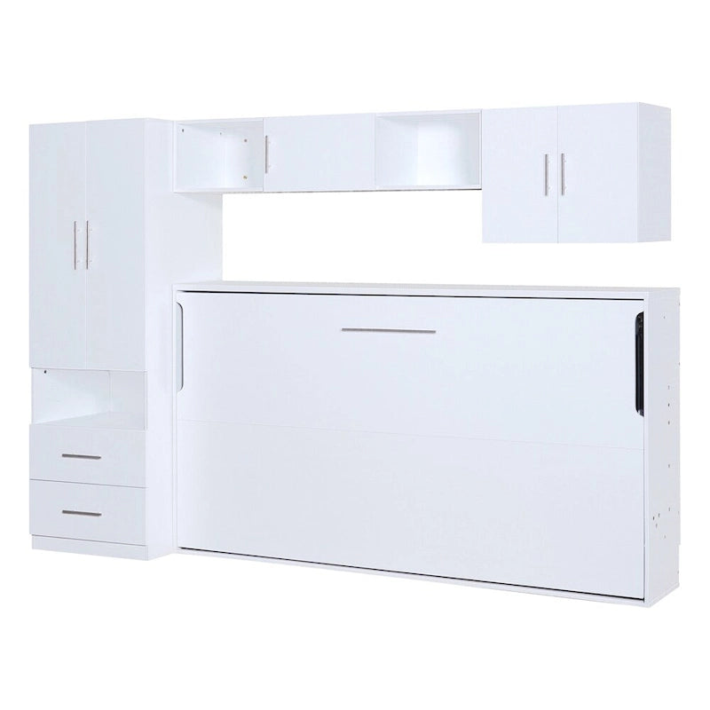 Twin Size Wall Murphy Bed with Open Shelves
