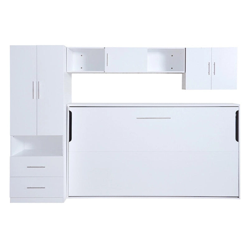Twin Size Wall Murphy Bed with Open Shelves