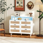 6-Drawer Rattan Storage Cabinet with LED Lights and Power Outlet, 43.31" Height