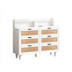 6-Drawer Rattan Storage Cabinet with LED Lights and Power Outlet, 43.31" Height