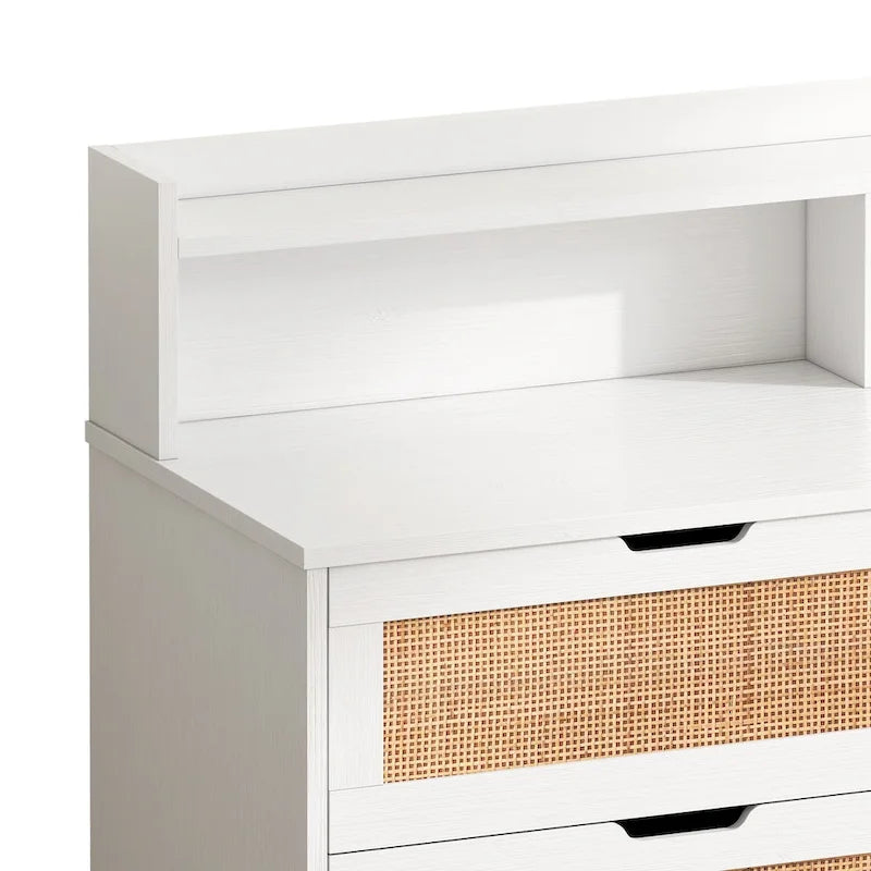 6-Drawer Rattan Storage Cabinet with LED Lights and Power Outlet, 43.31" Height