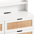 6-Drawer Rattan Storage Cabinet with LED Lights and Power Outlet, 43.31" Height