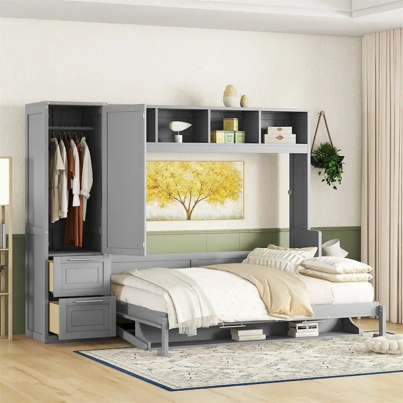 Queen Size Murphy Bed with Closet and Drawers