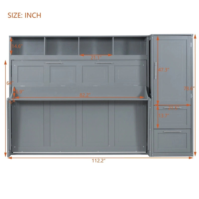 Queen Size Murphy Bed with Closet and Drawers