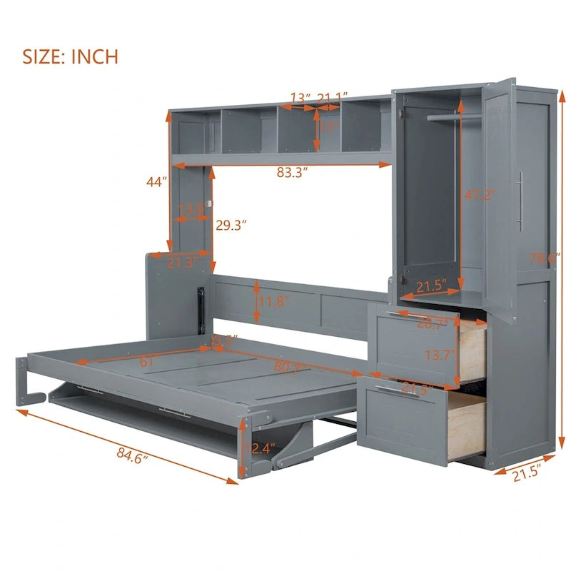 Queen Size Murphy Bed with Closet and Drawers