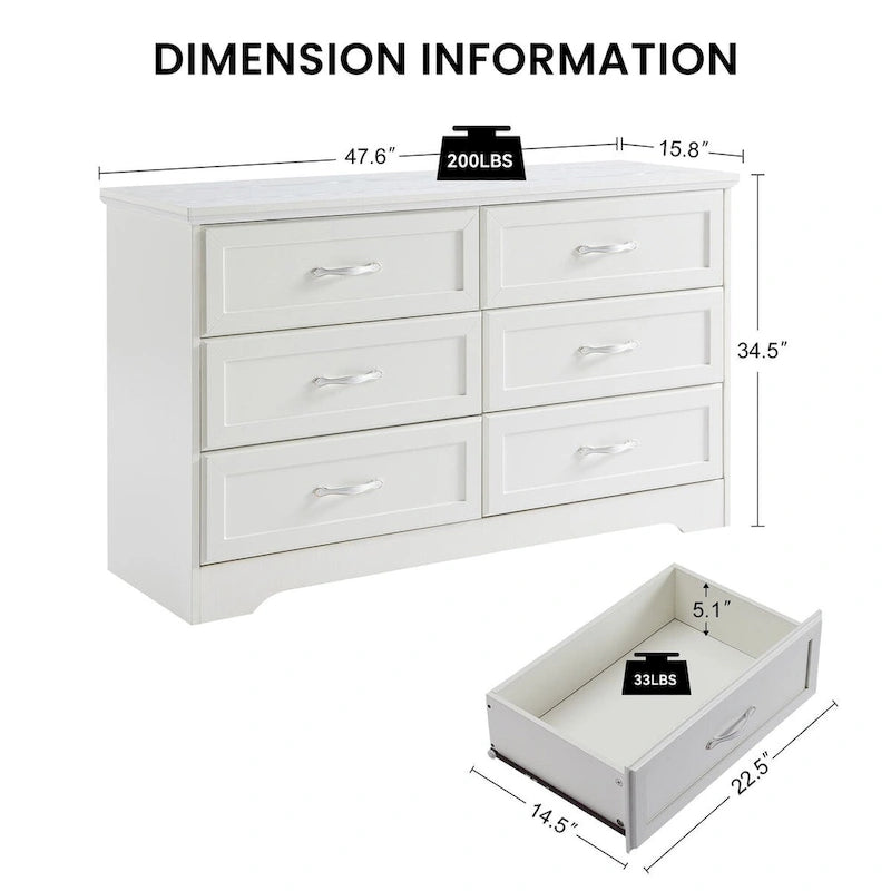 47.8" 6-Drawer Bedroom Dresser