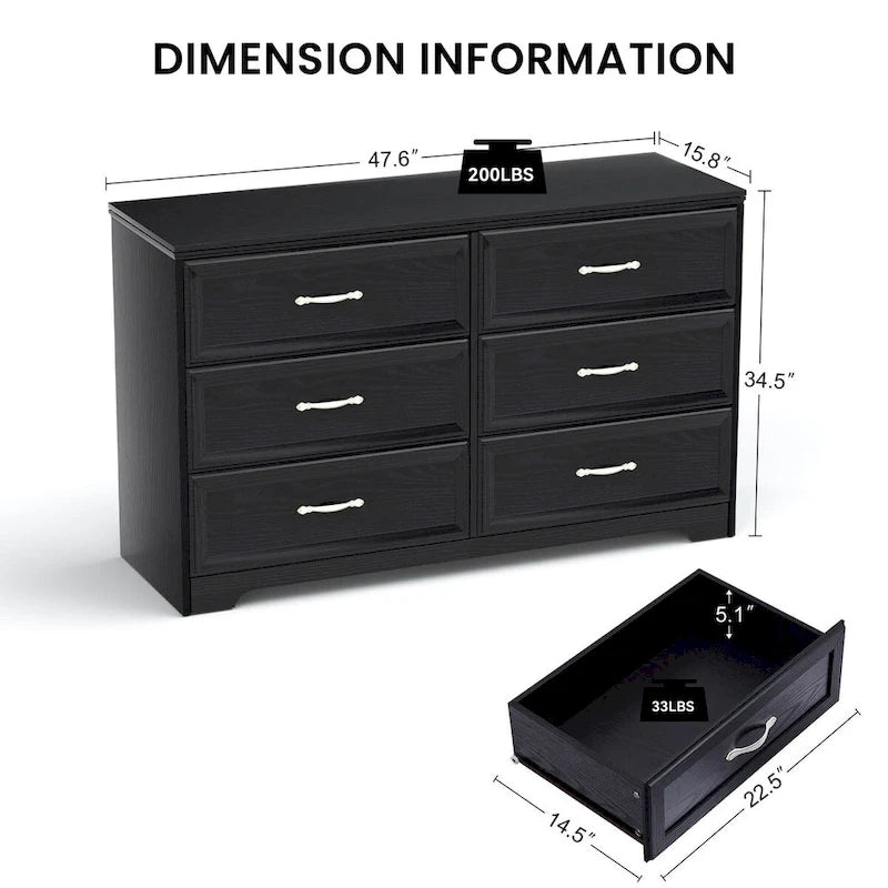 47.8" 6-Drawer Bedroom Dresser