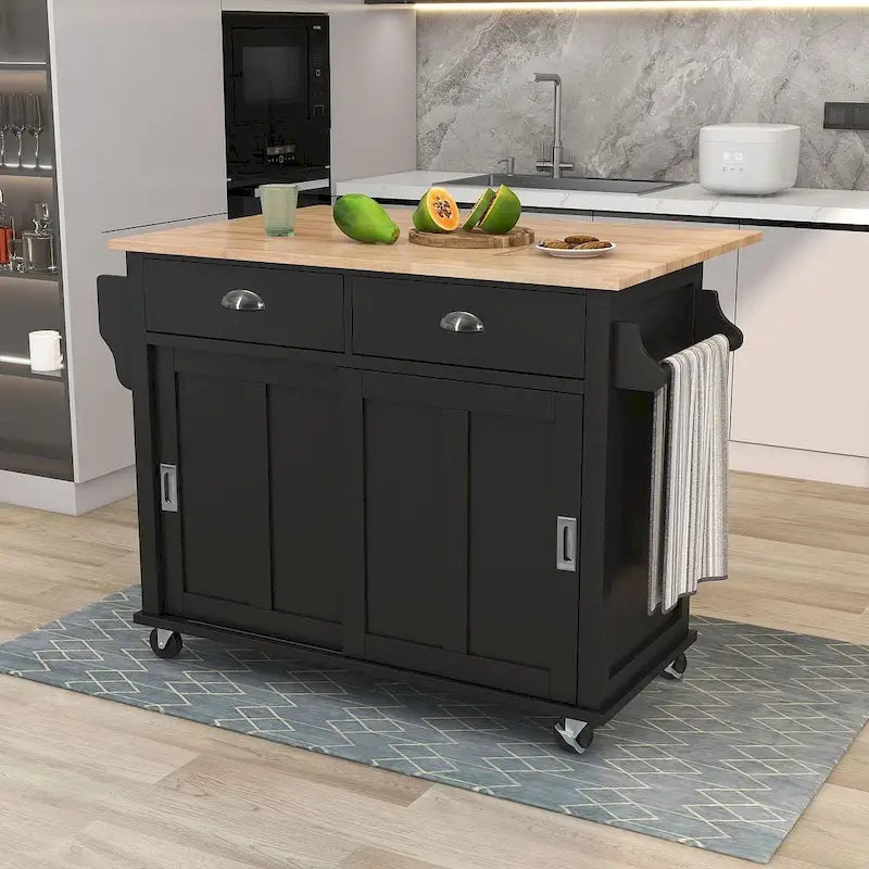 Kitchen Island Cart with Drop-Leaf Countertop and Wheels