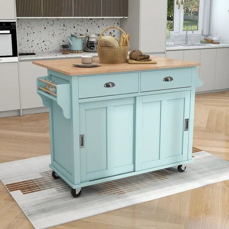 Kitchen Island Cart with Drop-Leaf Countertop and Wheels