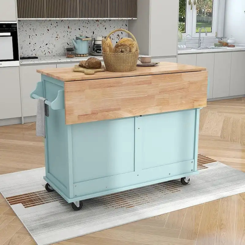 Kitchen Island Cart with Drop-Leaf Countertop and Wheels