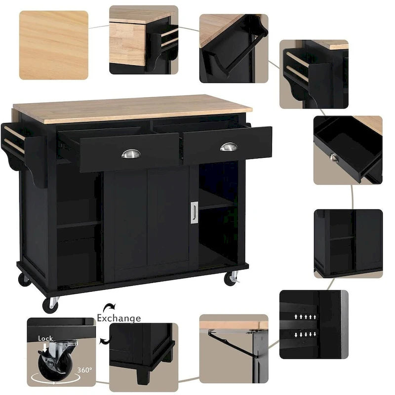Kuchyňský ostrůvek na kolečkách s výklopnou pracovní deskou