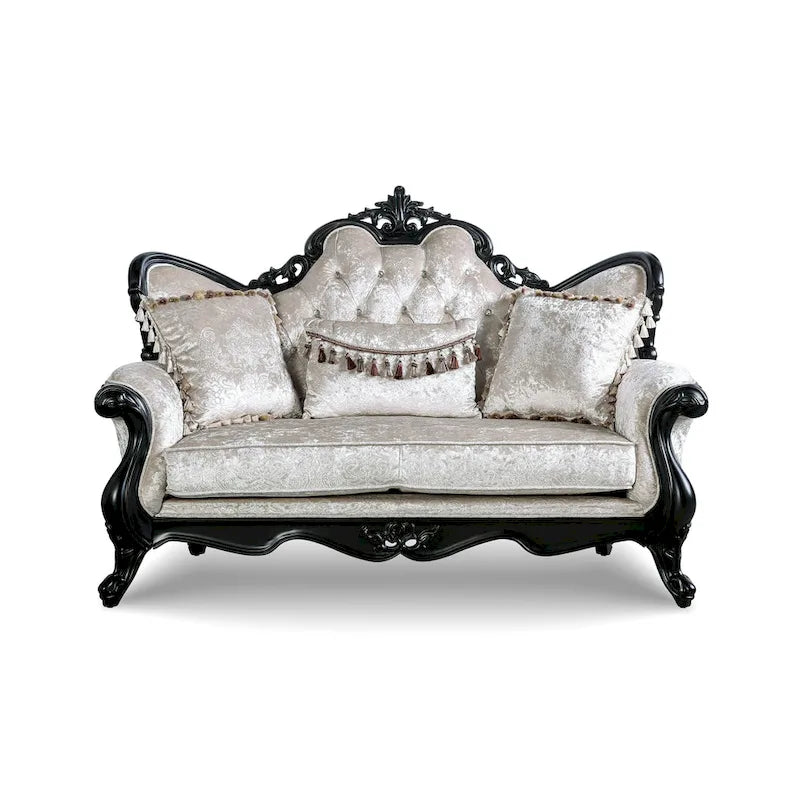 Traditionelles 2-Sitzer-Sofa mit Knopfheftung an der Rückenlehne und Dekokissen