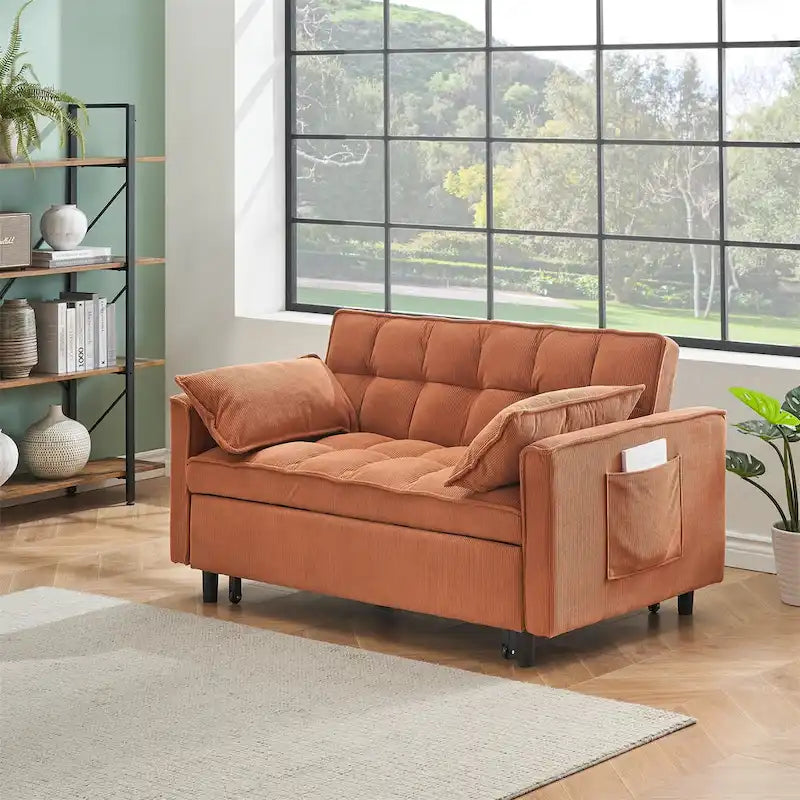 Corduroy Sofa Bed with Adjustable Back