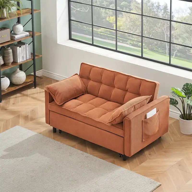 Corduroy Sofa Bed with Adjustable Back
