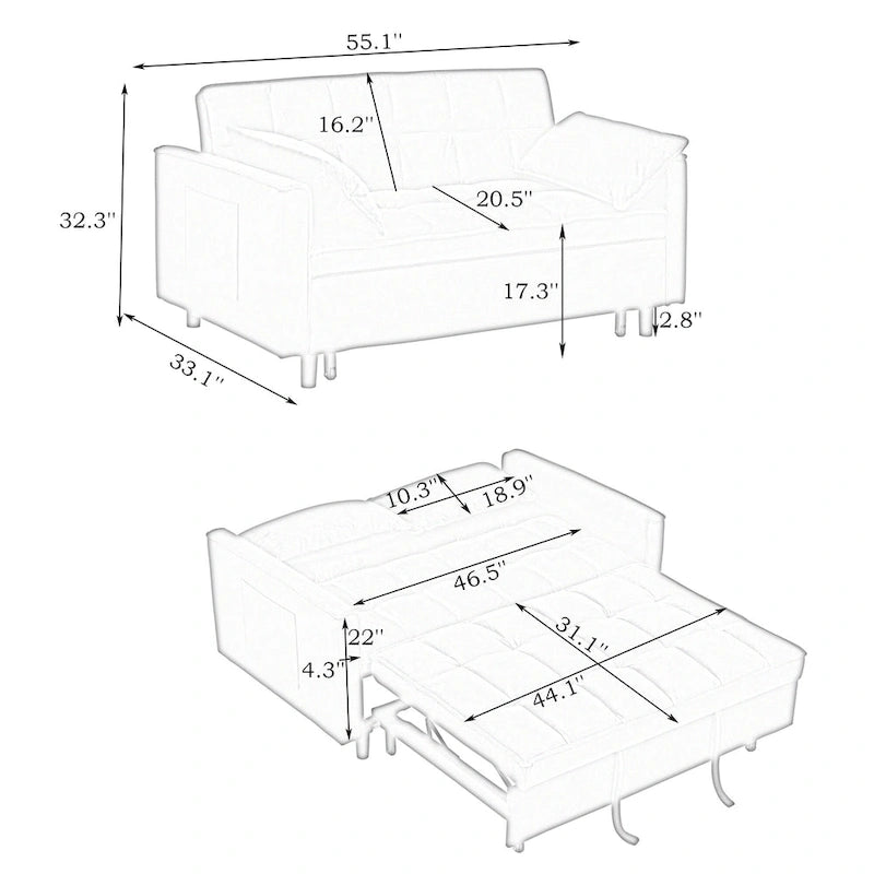 Corduroy Sofa Bed with Adjustable Back