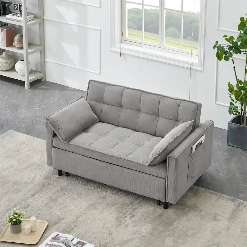 Corduroy Sofa Bed with Adjustable Back