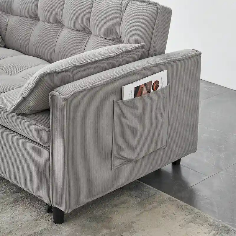 Corduroy Sofa Bed with Adjustable Back