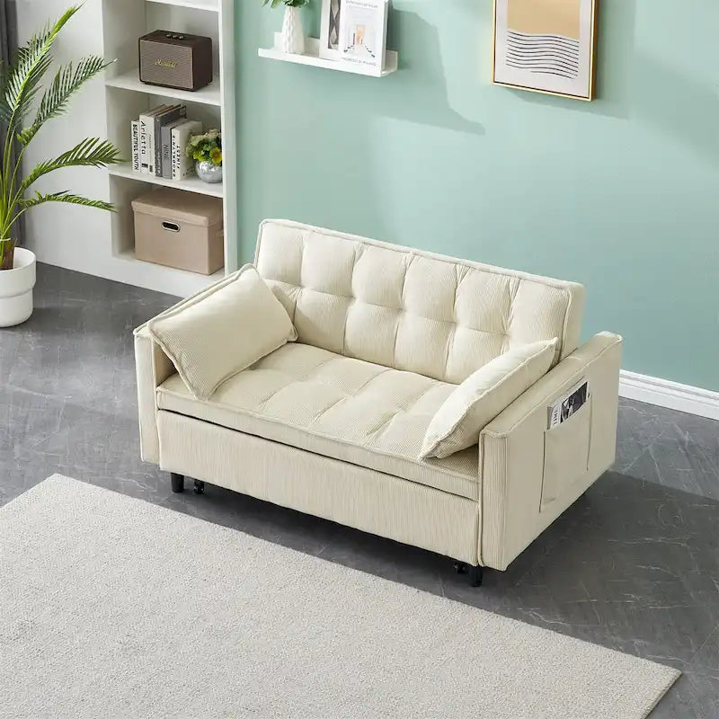 Corduroy Sofa Bed with Adjustable Back