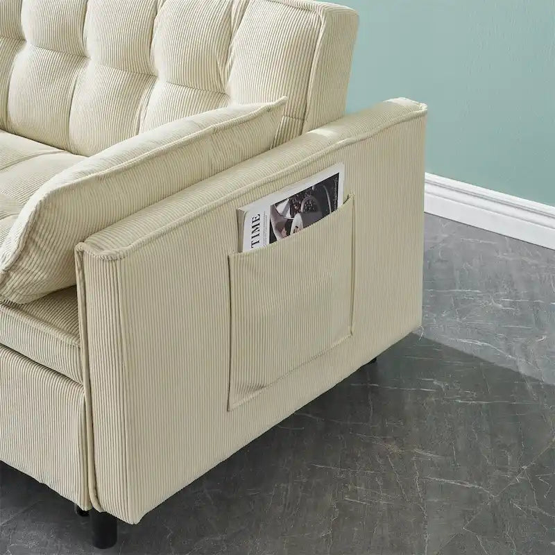 Corduroy Sofa Bed with Adjustable Back