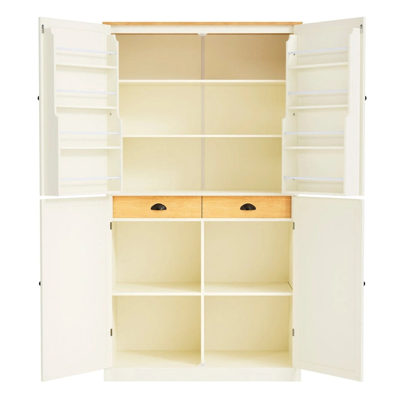 Freestanding Kitchen Pantry Cabinet with 2 Drawers, 2 Adjustable Shelves & 8 Door Shelves, 40.2x20x71.3 Inch