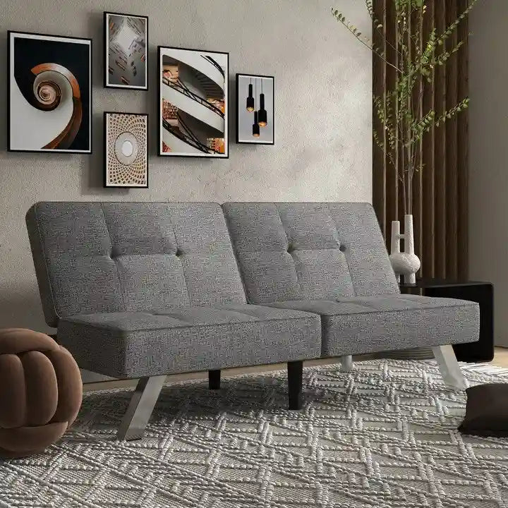 Convertible Folding Futon Sofa Bed with Linen Upholstery