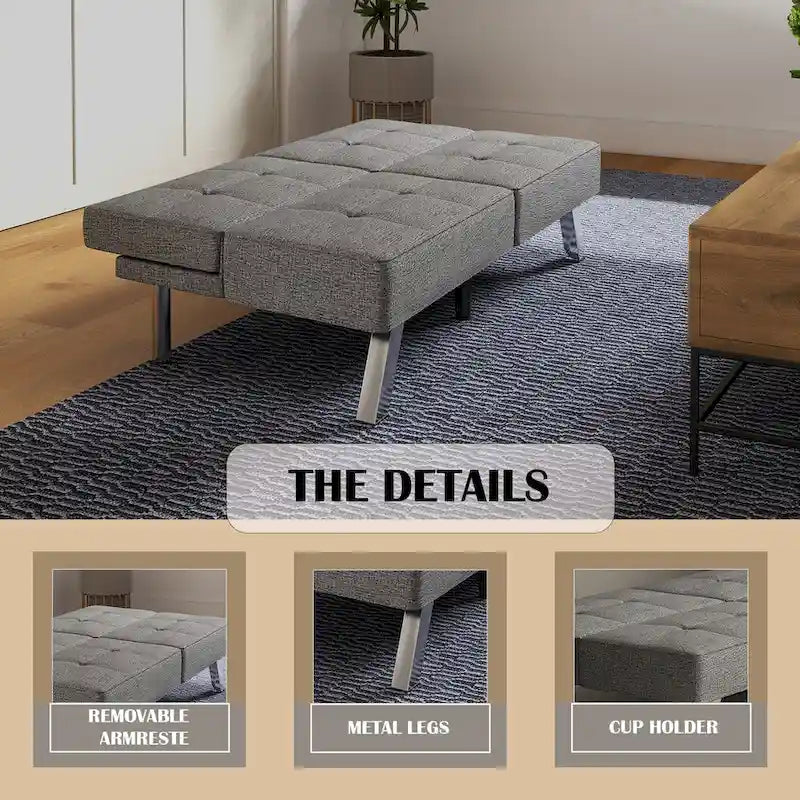 Convertible Folding Futon Sofa Bed with Linen Upholstery