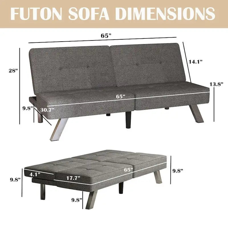 Convertible Folding Futon Sofa Bed with Linen Upholstery