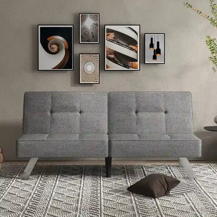 Convertible Folding Futon Sofa Bed with Linen Upholstery