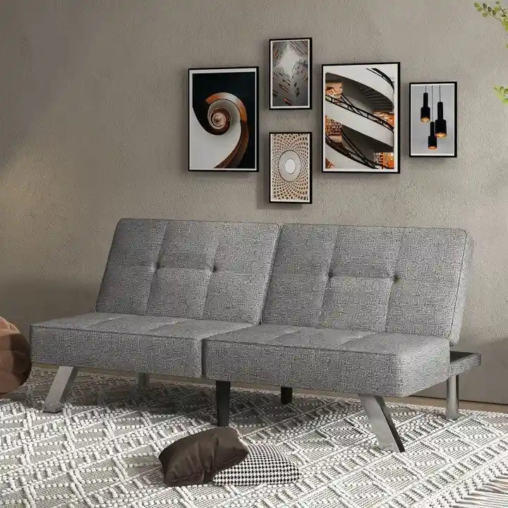 Convertible Folding Futon Sofa Bed with Linen Upholstery