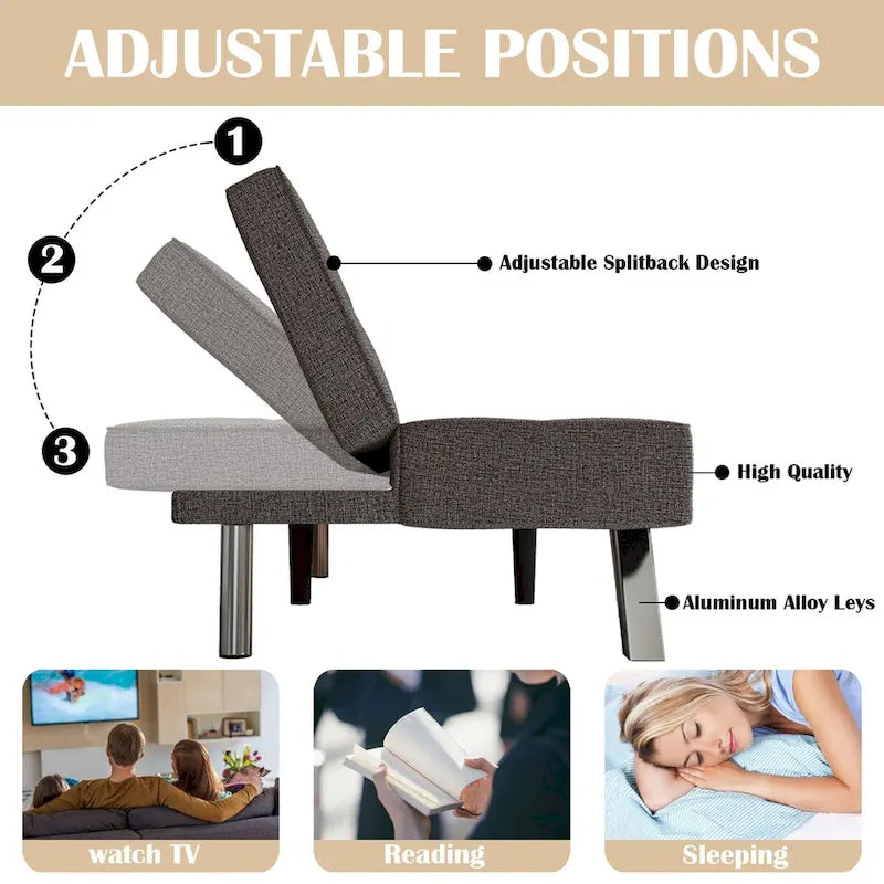Convertible Folding Futon Sofa Bed with Linen Upholstery