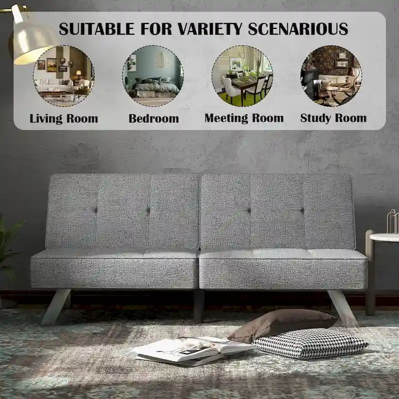 Convertible Folding Futon Sofa Bed with Linen Upholstery