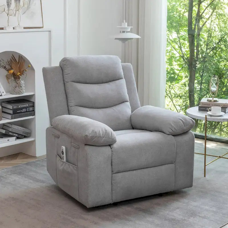 Light Gray Velvet Power Recliner Chair with Heat and Massage