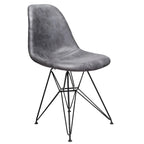 Cool Gray Leatherette Upholstered Dining Side Chair with Black Steel Legs
