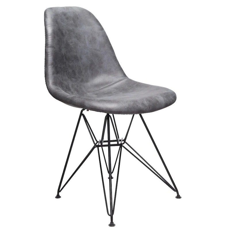 Cool Gray Leatherette Upholstered Dining Side Chair with Black Steel Legs