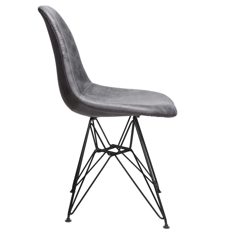 Cool Gray Leatherette Upholstered Dining Side Chair with Black Steel Legs