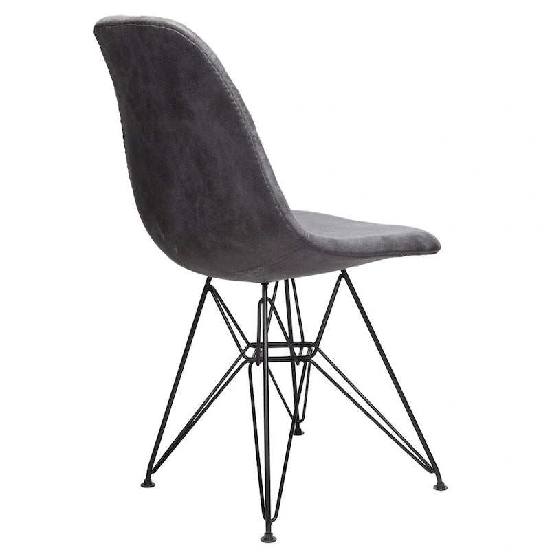 Cool Gray Leatherette Upholstered Dining Side Chair with Black Steel Legs