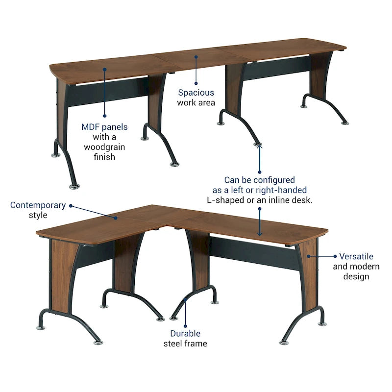 L-Shaped or Inline Computer Desk with Keyboard Tray