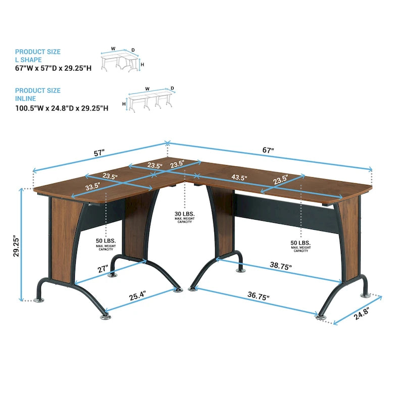 L-Shaped or Inline Computer Desk with Keyboard Tray