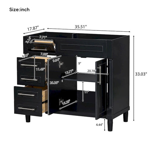 36-Inch Bathroom Vanity Cabinet with Drawers and Adjustable Shelf, No Sink