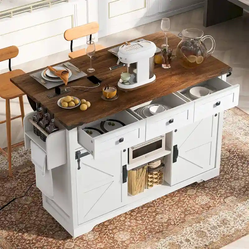 53.7" Farmhouse Kitchen Island with Power Outlet