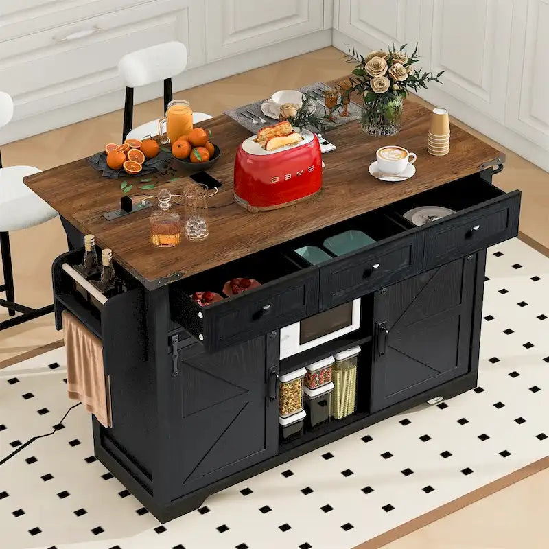 53.7" Farmhouse Kitchen Island with Power Outlet