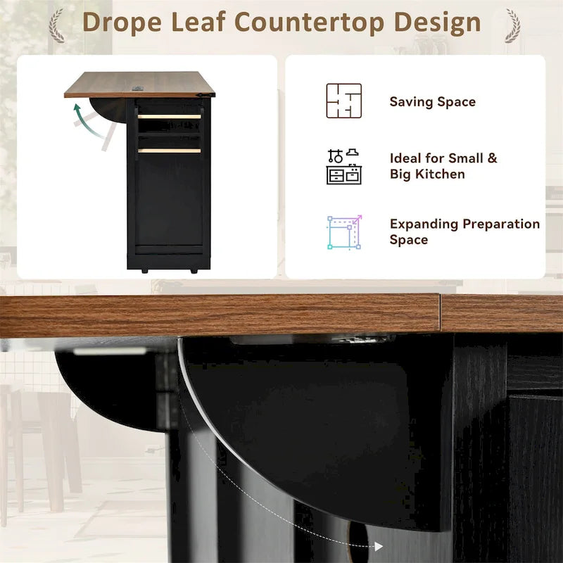53.7" Farmhouse Kitchen Island with Power Outlet