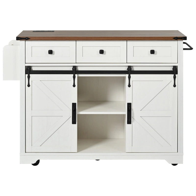 53.7" Farmhouse Kitchen Island with Power Outlet