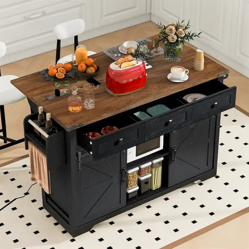 53.7" Farmhouse Kitchen Island with Power Outlet