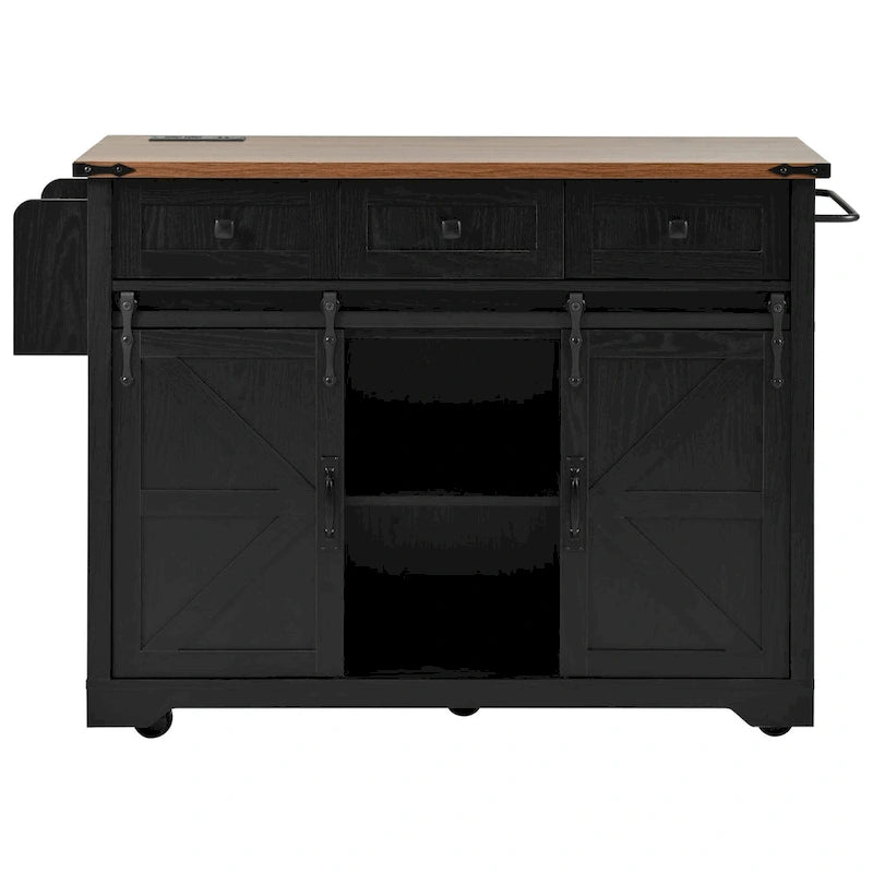 53.7" Farmhouse Kitchen Island with Power Outlet