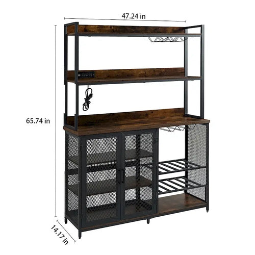 3-Tier Buffet Cabinet with LED Strip and Glass Holder
